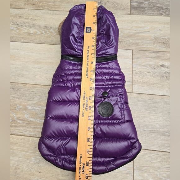 Fou Fou Doggie Puffer Vest Jacket with removable zipper hood , velcro closure M - Picture 9 of 15